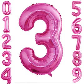 GOER 2 Pcs 42 Inch Pink Foil Balloons Number 3,Huge Number Balloons for 3rd 33rd Birthday Party Supplies Anniversary Decorations