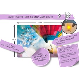 Bentino, Birthday Card XL with Music and Light Effect, DIN A4 Set with Envelope, Romantic Greeting Card Made of High-Quality Paper, Music in Great HiFi Quality