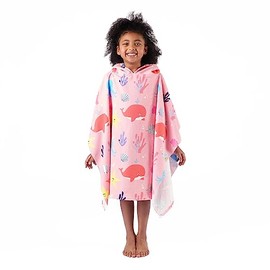 Dreamscene Kids Poncho Towel, Swimming Pool Hooded Changing Robe, Quick Dry Soft Microfibre Surfing Beach Baths, Under The Sea Print, One Size