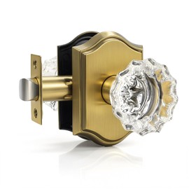KNOBWELL Octagonal Crystal Door Knobs Interior, Glass Door Lock in Antique Brass, Passage Door Locksets for Hallways and Closet, Zinc Alloy, 1 Pack