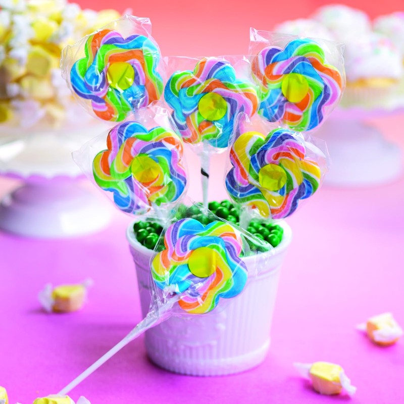 Oriental Trading 3" Large Flower-Shaped Strawberry-Flavored Swirl Lollipops - 12
