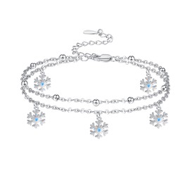 Palpitate Snowflake Anklet Bracelets for Women 925 Sterling Silver Snowflake Jewelry Gifts Christmas Birthday