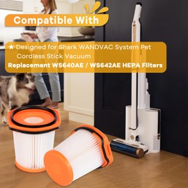 4 Pack WS642AE Fabric Filters Replacement for Shark Wandvac Self-Empty System WS642AE Ultra-Lightweight Powerful Cordless Stick Vacuum