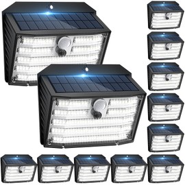 [12 Packs] Solar Motion Lights Outdoor, Ultra Bright Solar Fence Lights with Motion Sensor, IP65 Waterproof Security Light 3 Modes, 270° Lighting Angle, Wall Lights for Deck Patio Fence Garage Door
