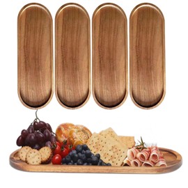 11.4"X4.1" Wooden Serving Platters and Trays, Natural Acacia Wood Tray for Snack, Dessert,Appetizer, Cheese, Fruit, Cookie. Oval Bathroom Vanity Tray,Jewelry Tray Platter,4PACK
