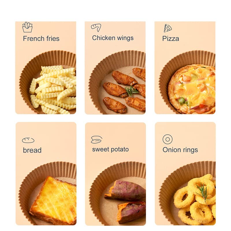 エアフライヤーパーチメントペーパーパン 16.5cm くっつき防止使い捨てベーキングペーパーライナー 無孔ラウンドエアフライヤーシート ベーキングローストレンジ用(100、ナチュラル)