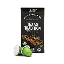 Independence Coffee Co. Nespresso Compatible Capsules, Compostable Plant Based Coffee Pods, Texas Tradition Intense and Full Bodied Espresso Coffee, 10 Count (Pack of 6) - Compatible with Nespresso OriginalLine Espresso Makers
