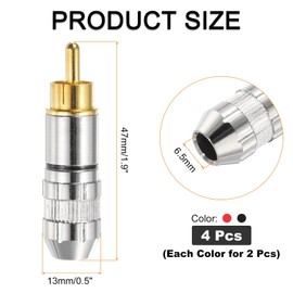 sourcing map RCA to Speaker Wire Connector, 270RCA Solderless Male Plug Gold Plated Stereo Audio Connector Adapter Jack Plug RCA Converter Silver Panel Mount 4pcs