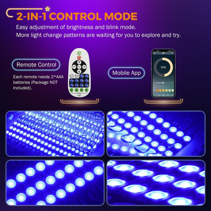 BEAMNOVA 100Ft Blue Commercial Storefront Lights Kit, Remote or Bluetooth