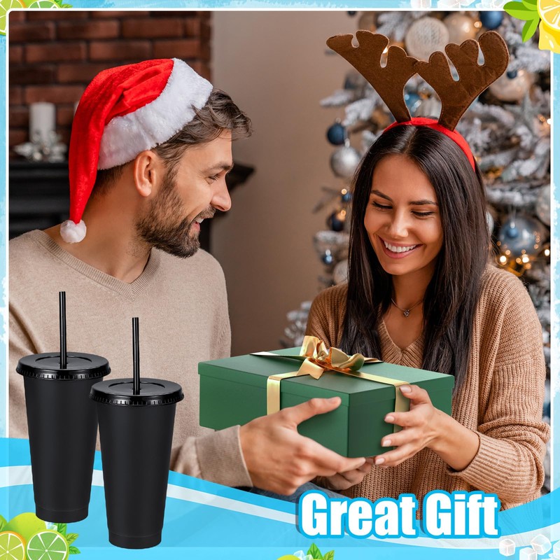 24 Pack Plastic Tumblers with Lids and Straws, Reusable Cups