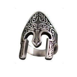 KONFEN Ring Adjustable Silver Men's Fidget Ring Spartan Helmet Rings Open Adjustable Men Viking Index Finger Rings Foot Rings Two Finger Ring Vintage Jewellery for Men Men Women Unisex, Metal