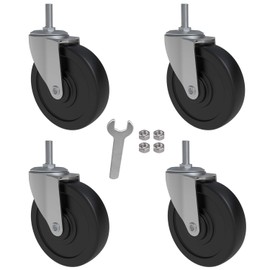 AAGUT 4 Inch Rubber Swivel Stem Caster, 1/2"-13x1.5" Threaded Stem, 4 Pack with 4 Nuts and 1 Spanner