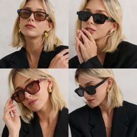 Bsreyeop Retro Small Rectangle Sunglasses for Women Men 100% UV Protection Lightweight Retro Vintage Style (Transparent Gray Frame/Grey Lens E4)