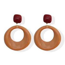 Retro 70s Earrings for Women Acrylic Hoops Earrings Circle Dangle Earrings 70s Jewelry Lady Brown Earrings