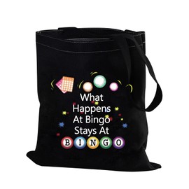 PXTIDY Bingo Gift Bingo Game Cosmetic Bag What Happens At Bingo Stays At Bingo Makeup Pouch Casino Gambling Gift Lucky Bingo Makeup Toiletry Bag For Bingo Lover Gambler (black tote bag)