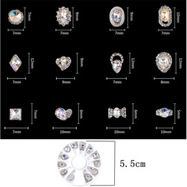 None Branded 24pcs Nail Parts Big 3D Nail Rhinestone Nail Stone Nail Jewelry Mix Nail Art Parts Set of 12 Tweezers Included