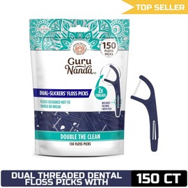 GuruNanda Dual Slickers Floss Picks - Double Threaded Floss with Foldable Toothp