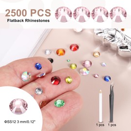 MECCANIXITY 2500 Pcs Flatback Crystal Rhinestones, Resin Crystal Gems with Tweezer Dotting Pen Non Hotfix for Bedazzling Tumblers Mugs Bottles Nail DIY Crafts(SS12 3mm, Pink)