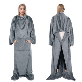 Catalonia Classic Wearable Blanket with Sleeves and Foot Pocket for Women Men Adult, Super Soft Warm Cozy Body Blanket w/Arms, Reversible Fuzzy Fleece TV Blankets for All-Season