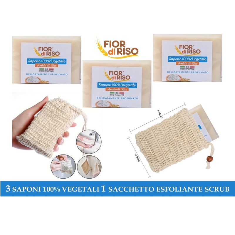 3 Rice Starch Soaps 1 Bag Natural Fibre Exfoliating Scrub