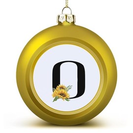 DOREENABE Initials Ball Ornaments,Sunflower Black Monogram Initial Letter O Ball Ornaments for Christmas Tree Decoration,Christmas Ball Ornament Xmas Baubles for Kids Friends