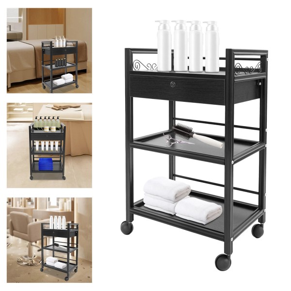 Unbranded 3-tier Salon Cart w/ Drawer Salon Storage Cart Rolling