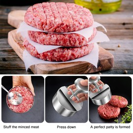 Burger Press Maker, 304 Stainless Steel Adjustable Hamburger Patty Maker, Non Stick Patty Making molds are Suitable for Beef Burgers, Vegetables and Cooking, BPA Free, Included 100pcs wax patty papers
