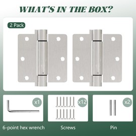 2 Pack Self Closing Door Hinges 3.5 inch Satin Nickel Door Hinges Spring Loaded Auto Close Hinges 1/4'' Radius Corners Adjustable Tension for Interior Door 3 1/2 Auto Self-Closing Hinge