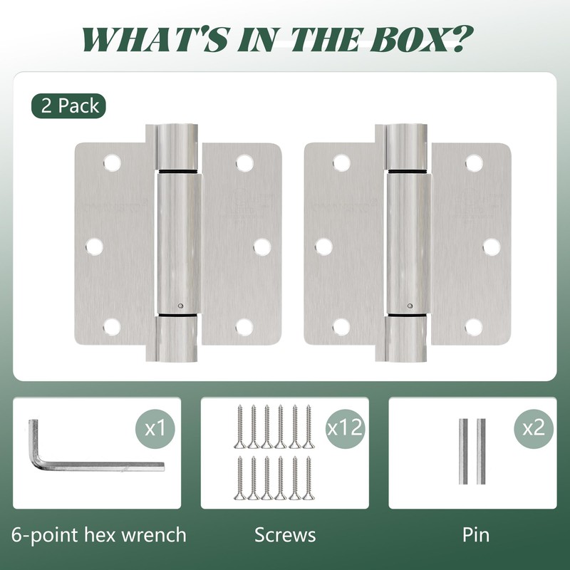 2 Pack Self Closing Door Hinges 3.5 inch Satin Nickel