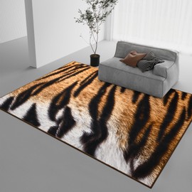 DweIke 6x9 Animal Tiger Rug for Living Room, Soft Washable Abstract Animal Print Area Rugs for Bedroom, Low Pile Rubber Backed Carpet, Non-Slip Throw Carpets for Dining Room Western Home Decor