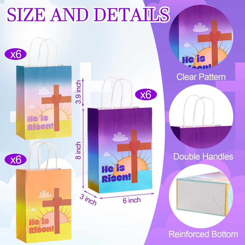 Kosiz 24 Pcs He Is Risen Gift Bags Easter Paper