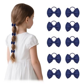 Dalababa 10 Pcs Girls Hair Bows Ties, 2 Inches Solid Color Small Elastics Ponytail Holders Pigtails Ribbon Bobbles Hairbands, Toddler Kids Girls School Hair Accessories - Navy Blue