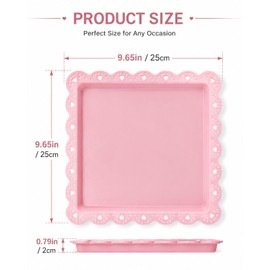 Zitonyang Plastic Serving Tray, 24 Pack Catering Trays Square Serving Platters Fast Food Trays, Reusable Plastic Tray For Party Anniversary Wedding Christmas Baby Shower (Pink)