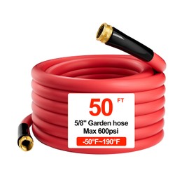 Hot/Cold Heavy Duty Water Garden Hose -50℉ to 190℉, Water Garden Hose 50 ft x 5/8'', 600Psi & Lightweight & Flexible Rubber Hose with 3/4'' Brass fittings for Outdoor, Yard, RV