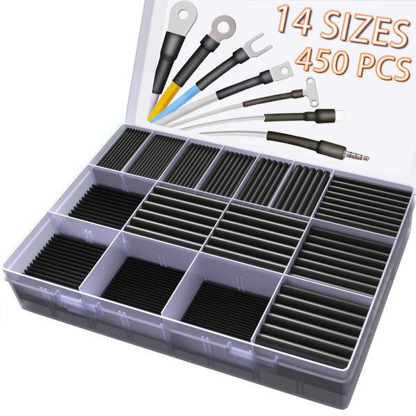 Pointool Heat Shrink Tubing Kit,14 Sizes Black Heat Shrink Tube,
