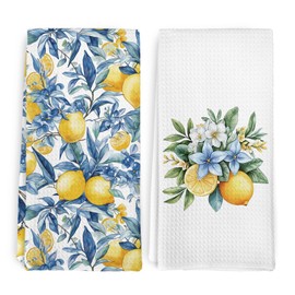cvjutf - Juego de 2 toallas de cocina mediterráneas de limón mediterráneo, decoración de baño mediterránea, toalla de cocina de limón decorativa, toallas de cocina de mano decorativas de limón