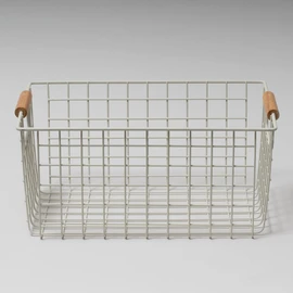 Pearl Metal Basket Sand White Small Wire Basket Wooden Handle N-8318
