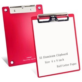 Small Aluminum Magnetic Clipboard A5 Metal Strong Fixed Magnet Memo Message Clip Board Stainless Hangable w/Pen Holder Half Letter 6 x 9 for Office Forklift Factory Workshops Supplies (Red, A5)
