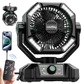 coldSky 𝟮𝟬𝟬𝟬𝟬𝗺𝗔𝗵 Camping Fan with Dual Motor, Battery Operated Fan with 4 LED Lantern, 8 Speeds Desk Fan with Remote, Portable Outdoor Fan with Hook for Tent, Power Outages, Jobsite (Green)