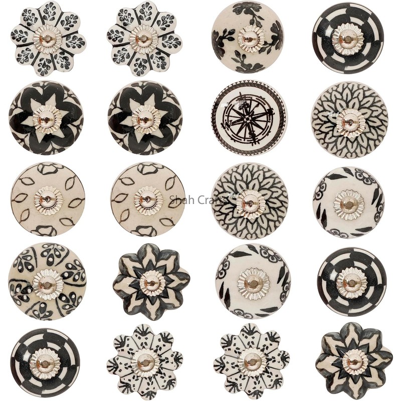 Shah Crafts. Ceramic Door Knobs Set of 12 Black and