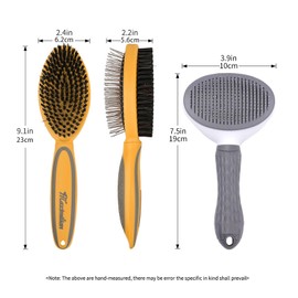 LIFEBEA 2-in-1 Pet Grooming Brush Set for Dogs & Cats – Double-Sided Pin & Boar Bristle Massage Comb + Self-Cleaning Deshedding Tool | Detangling, Shedding & Hair Removal for Short/Long Hair (Orange)