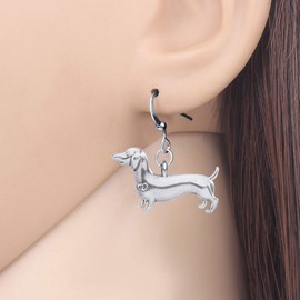 DUOWEI Alloy Antique Dachshund Dog Earrings for Women Pet Dangle Jewelry Gift (Silver Dachshund)