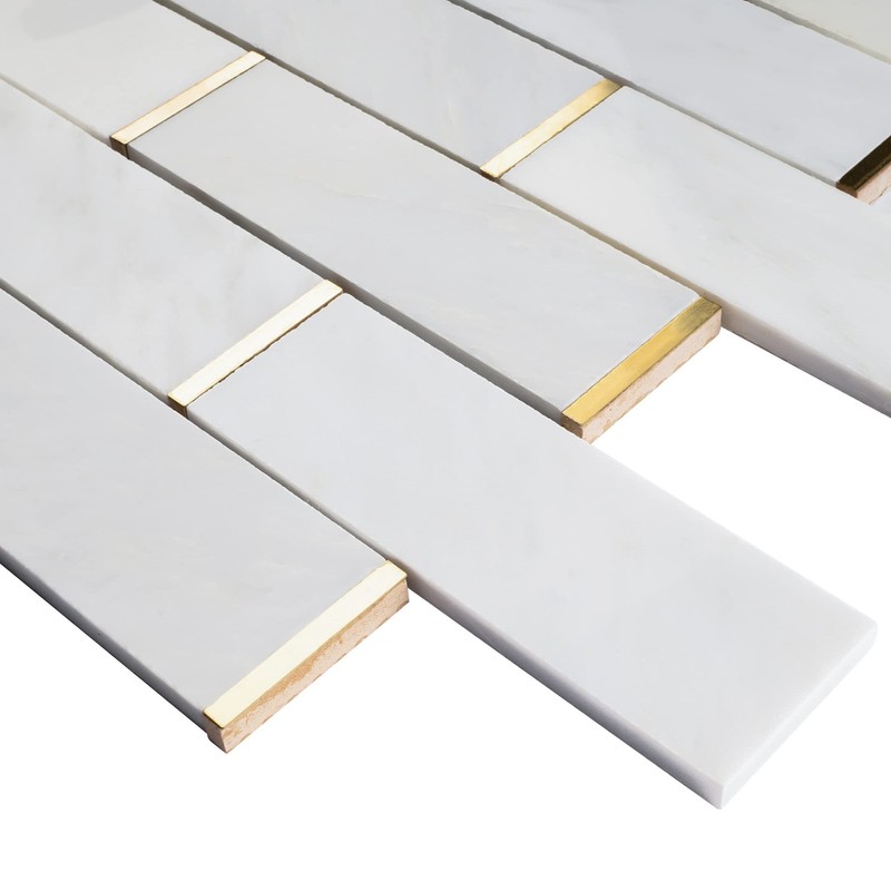 NBG-2 2x6 White and Gold Metal Stainless Steel Polished Marble