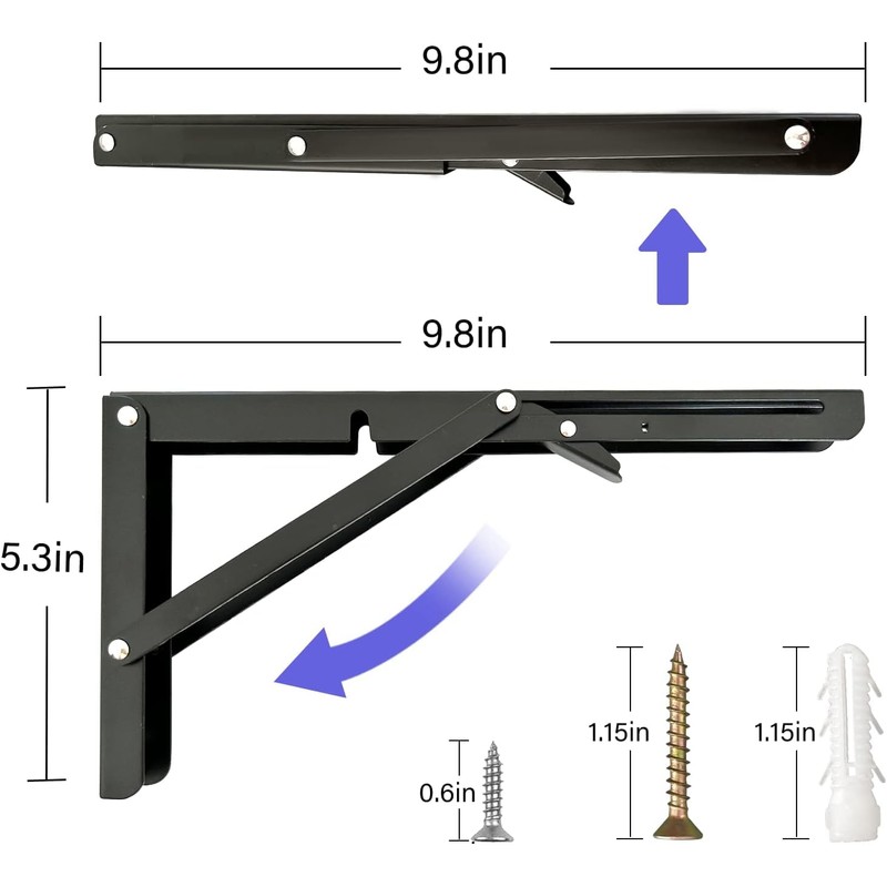 Folding Shelf Brackets,Wall Mounted Shelf Brackets,Heavy Duty Shelf Bracket,Black Metal