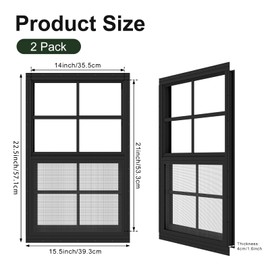 2 Pack Shed Windows 14" x 21" Flush Mount Window with Tempered Glass and Fiberglass Screen for Chicken Coop Sheds Barns Playhouse -Black