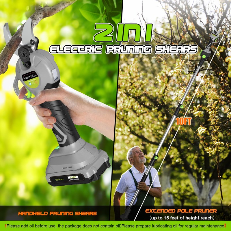 2 In 1 Pole Pruning Shears Cordless, Electric Pruning Shears