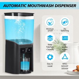 Automatic Mouthwash Dispenser for Bathroom,Bathroom Accessories 21 Fl Oz Dispensers with Magnetic Cups,Wall Mounted Dispenser,Suitable for All Age Groups,Black (CM-01)
