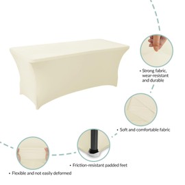 PARTY BESTBUY 6FT Spandex Table Cover,Elastic Patio Tablecloth for Rectangular Fitted Folding Tables,Washable and Wrinkle Resistant Tablecloth Protector for Party,Banquet,Wedding and Event (Beige)