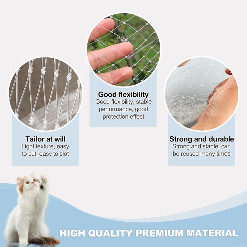 QILUCKY Nylon Cat Protection Net for Balcony, Transparent, Can Be