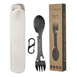 EcoSlurps Spork - Premium 304 Stainless Steel Reusable Spork - British Camping Cutlery Set in Eco-Friendly Travel Case and Carry Clip (1 Spork)